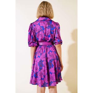 Abito ODM in raso con cintura in viola per taglie forti e graziose balze da festa formale che si increspano taglia unica per la primavera autunno - Product Image 4