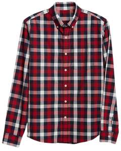 Camisa a cuadros personalizada para hombre, roja, azul marino y blanca, de manga larga, informal, de franela de algodón, suave, para uso diario, al por mayor. - Product Image 1