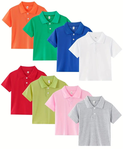 Chemises à col roulé d'été pour garçons à manches courtes colorées confortables polyvalentes hauts formels boutonnés demi-patte coupe régulière 100% - Product Image 2