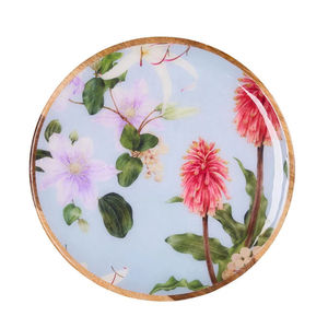 Plateau rond imprimé en bois multicolore avec finition brillante - Product Image 1