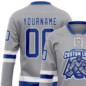 OEM fabricación personalizada al por mayor gris real-blanco de alta calidad de encaje jersey de cuello de hockey - Product Image 5