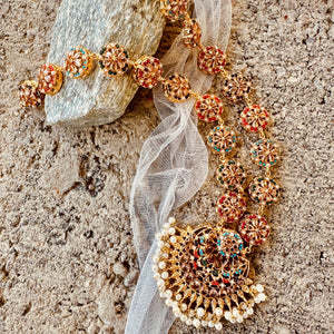 Designer Indian Pakistani Traditional Stainless Steel <b>Jewelry</b> <b>Set</b> with Silver Plated Vibrant Enamel Accents <b>Pearls</b> Kundan Polki - Product Image 2