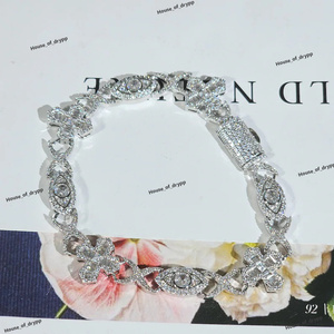 Iced Out Clover Bracelet <b>Silver</b> Moissanite Diamond Look Luxury Hip Hop Bling Statement Bracelet Gift <b>For</b> <b>Men</b> Women - Product Image 4