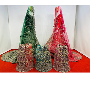 Lehenga Choli en velours brodé avec tissu en filet, prêt pour l'hiver, Grand Traîneau en pierres Jarkan, couleurs royales, édition mariage pour femme - Product Image 4