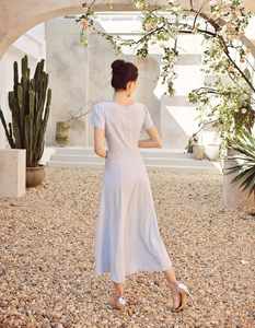 Soft Comfortable Cotton <b>Linen</b> Sleeve <b>Dress</b> in Midi Length Natural Waistline Washable Timeless Design for Casual Chic Outfits - Product Image 4