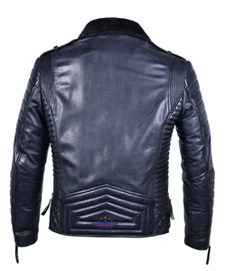 Chaqueta de Cuero para Hombre al por Mayor, Estilo Bomber, con Cuello de Piel, Cuero Vacuno, Frente de Lona, Ajuste Normal, Cremalleras Color Gris Metálico, Cálida y Elegante para Invierno - Product Image 5