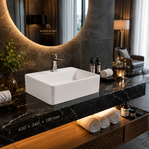 Lavabo Cuadrado de Cerámica para Baño, Diseño Minimalista, Superficie Lisa, Montaje en Suelo, 430x340x135mm - Product Image 4