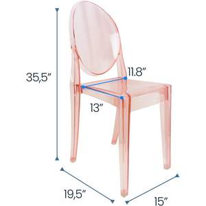 Ensemble de 4 chaises Ghost en plastique transparent - Chaises d'appoint modernes roses pour salles à manger et événements - Product Image 5