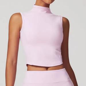 Débardeurs de sport pour femmes, vente en gros personnalisée, débardeur de yoga pour femmes, couleur unie, manches courtes, séchage rapide, respirant, haut de sport pour la course à pied - Product Image 3