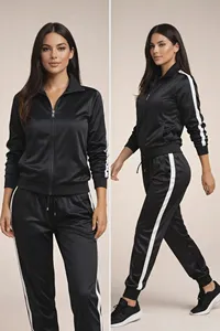 Pantalones Deportivos Ever Glow para Mujer, Color Sólido, con Rayas Laterales Blancas, Cintura Media, Cierre Elástico, Corte Regular, Largos, para Otoño - Product Image 4