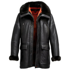 Manteau long en cuir véritable fait main pour homme, de luxe, coupe ajustée, écologique, respirant, épais et tendance pour l'hiver - Product Image 1