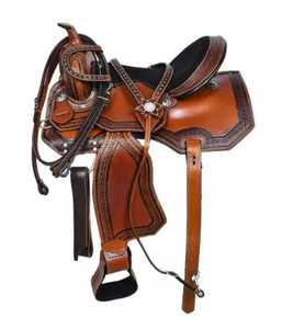 Sillín de carreras de barril occidental de cuero Premium para caballo con tamaño de juego de tachuelas - Product Image 1