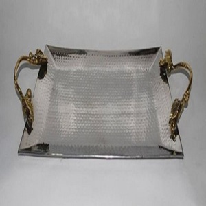 New Modern Design Gold Plated Gorgeous Brass Food <b>Tray</b> With Black Leather Handle for Home and Kitchenware <b>Tea</b> Serving <b>Tray</b> - Product Image 4