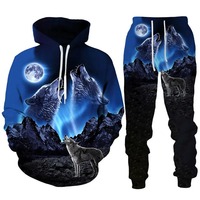 2025 haute qualité personnalisé hommes femmes Cool forêt loup 3D imprimé à capuche/pantalon/costume mode Couple tenues