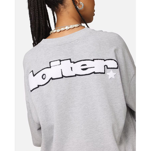 2025 confortable Fit vente chaude chenille broderie dos graphique avant conception Boxy T-shirt goutte-épaule col rond pour les femmes - Product Image 2