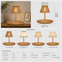 Lampe de table sans fil rechargeable en rotin de bambou avec 4 abat-jour interchangeables, télécommande simple pour l'hôtellerie et le commerce de détail