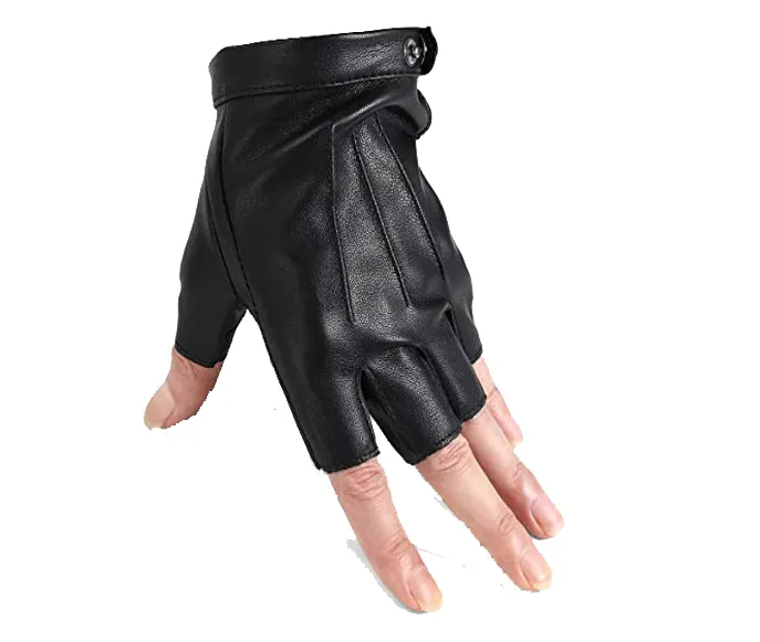 Fashion Black Goatskin Men Leather Driving half-finger gloves
