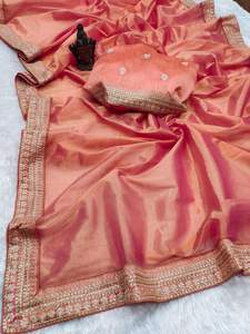 El último diseñador Pure Soft Tissue Zari Weaving Lace Border Silk Sari Fabric de Fab Zone - Product Image 4