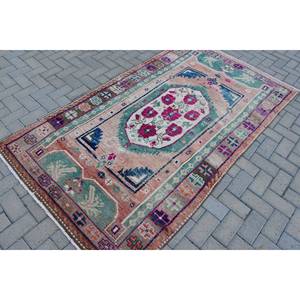 พรมขนแกะสไตล์ตุรกีโบราณสีชมพูคลาสสิกงานเย็บปะสี่เหลี่ยมผืนผ้าขนาด4.3x7.2ฟุตทำด้วยมือพรมห้องนั่งเล่นทำจากยางใหม่โถงทางเดิน - Product Image 2