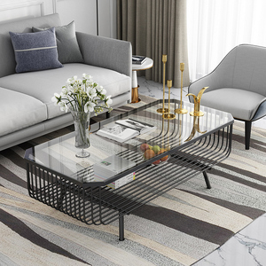 Mesa de Centro Rectangular Moderna con Tapa de Vidrio Templado y Marco Redondo de Hierro - Resistente para Sala de Estar y Gimnasio (TT68195) - Product Image 2
