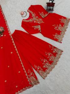 Proveedor Indio de Trajes Sharara Palazzo Salwar de Diseño Elegante y Hermoso, con Bordado, de Diseñador de Moda, en Tela Georgette - Product Image 6