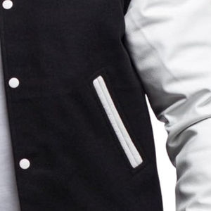 Chaqueta universitaria para hombre, Mangas de cuero y lana, estilo Bomber clásico para ropa informal y moda universitaria, chaqueta informal de ganchillo para hombre - Product Image 4