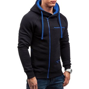 Sudadera con Capucha para Hombre, de Algodón de Alta Calidad, con Cierre Azul y Cuentas, Color Negro, de Invierno, Venta Caliente, Personalizable con Logotipo - Product Image 2