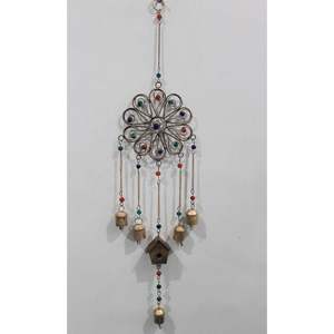 Campana de Viento Boho Vintage Hecha a Mano de 21 Pulgadas con Cuentas y Campanas, Artesanía de Metal de Hierro Reciclado para Patio Exterior y Jardín - Product Image 4