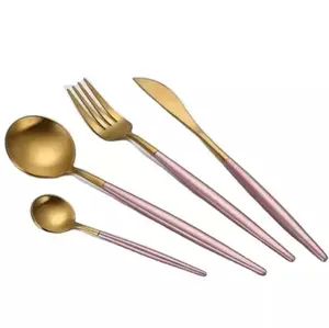 餐具勺子和叉子闪亮精加工金属餐具套装手工装饰手柄大叉和勺子