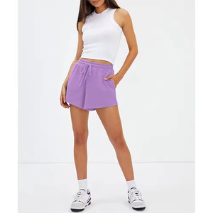 Shorts décontractés d'été pour femmes en toile de coton unie, taille élastique avec cordon de serrage, poches, coupe ample, pour l'entraînement - Product Image 1
