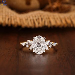 2.202 TDW Anillo de diamante de corte brillante ovalado, Marquesa y redondo Ajuste de piedra lateral de oro amarillo Piedra de laboratorio de diamante Hpht/Cvd - Product Image 1