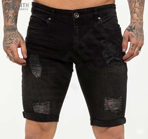 Summer Season <b>Men's</b> Solid Stretchable Cotton Distressed Washed Ripped Eco-friendly Quick Dry Breathable <b>Knee</b> <b>Length</b> Denim <b>Shorts</b> - Product Image 4