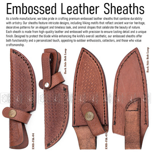 Couteau de chasse fait main avec lame en acier damas DD-DAM-529 et manche en bois d'acajou de haute qualité et gaine en cuir gaufré - Product Image 5