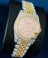 Montre mécanique automatique de luxe élégante pour homme, entièrement sertie de diamants glacés, en acier inoxydable, avec verre Moissanite de clarté VVS