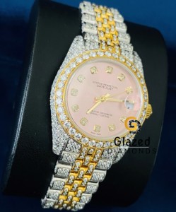 Thanh lịch sang trọng cơ khí đồng hồ cho phụ nữ hoàn toàn Iced thép không gỉ moissanite vvs rõ ràng <span class=keywords><strong>analog</strong></span> hiển thị ngày hai giai điệu - Product Image 4