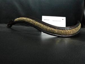 Banda de cejas con cristales dorados con cadena Halters de cuero marrón Accesorios elegantes para caballos - Product Image 6