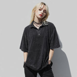 Chemise pour femme en tissu délavé à l'acide, épaules tombantes, style streetwear, coupe ample, écologique, lavage vintage - Product Image 1