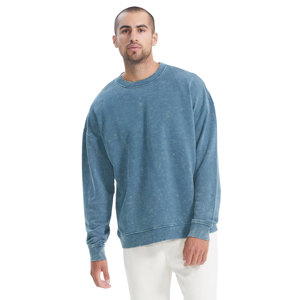 Sweat-shirt à col ras du cou à manches longues sur mesure surdimensionné grande taille délavé à l'acide 100% coton polaire pour hommes hiver - Product Image 2