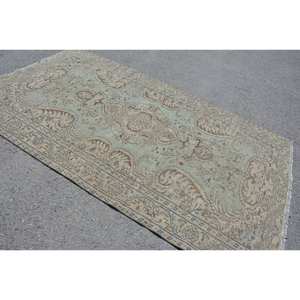 Tapis turc vintage bleu beige classique 5.2x8.9 pieds laine Patchwork tapis de salon avec support en latex pour adolescents - Product Image 2