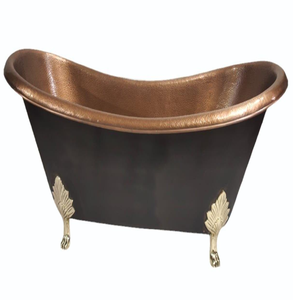 Bañera con patas de zapatilla de cobre antiguo con un exterior oscuro y texturizado y patas de garra plateadas adornadas, disponibles al por mayor - Product Image 6