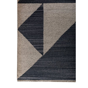 พรมลายเรขาคณิตอินดัสบาร์สีเทาและสีดำ ทอแบบแบน ทำจากขนสัตว์และวิสโคส สำหรับใช้ในบ้าน-Adwv-13018 - Product Image 4