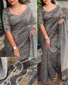 Diseñador Kali Mundi Work Digital Impreso Sari Tejido Blusa de seda Original Espejo de mano Hilo Jacquard Forro Sari tradicional - Product Image 1