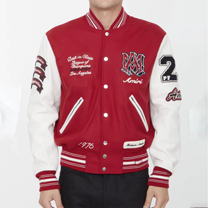 Fabricants OEM Vestes de baseball pour hommes en molleton de laine à col en V Streetwear Lettres brodées en chenille Vestes pour hommes - Product Image 6
