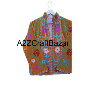 Veste bomber en velours bohème à fleurs brodée à la main, doublure en coton imprimé pour femmes, faite à la main, réversible, printemps-hiver - Product Image 2