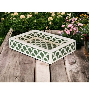 Bandeja de Servir de Lujo Ecológica con Incrustaciones de Hueso, Diseño Vintage/Floral/Geométrico, Tamaño y Forma Personalizables - Product Image 6