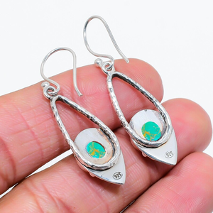 Haute qualité 925 argent Sterling bohème goutte boucle d'oreille cuivre bleu Turquoise pierre précieuse à la main chrétien bijoux cadeau - Product Image 3
