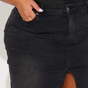 กระโปรงผ้ายีนส์ Maxi สำหรับผู้หญิงกระโปรงผ้ายีนส์สีอ่อนและดำทันสมัย - Product Image 2