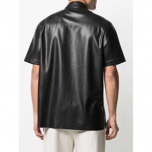 Chemise en cuir 100% pour homme, manches régulières, haute qualité, sur mesure, OEM ODM, ELITE CRAFT INDUSTRY, noire, respirante, antibactérienne - Product Image 3