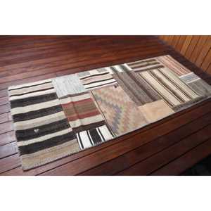 Vintage Rug, Accent 2.6x6.3 ft Turkish Rug, <b>Brown</b> Camouflage <b>Wool</b> Rug - Product Image 2