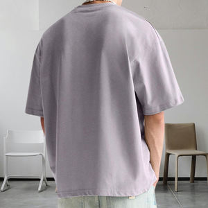 Marque De Luxe T-Shirt Hommes Haute Qualité Street Clothing Solide Hommes T-shirt Surdimensionné-Gris Cendré - Product Image 3